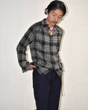 Vintage 1950s Black×Gray×White Boro Ombre Check Rayon Shirt