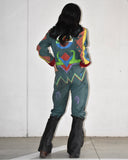 Vintage 1980s 《Wear Guard》 Hand-painted Glitter & Leather Patchwork Jumpsuit