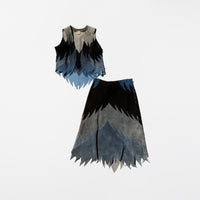 Vintage Patch Work Suede Vest&Skirt