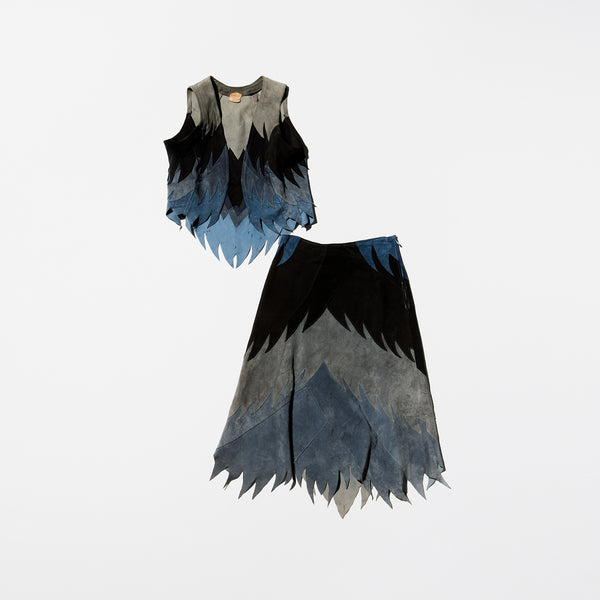 Vintage Patch Work Suede Vest&Skirt