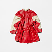 Vintage《KAMYOS》Red×White Switching Leather Coat