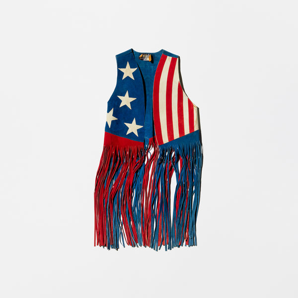 Vintage《Excursive for HIP PRODUCT INC.》“Stars and Stripes” Hand Crafted Suede Fringe Vest
