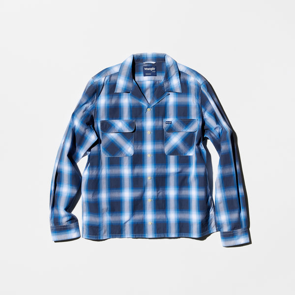 Vintage《Wrangler》Blue Shadow Check Open-collar Shirt
