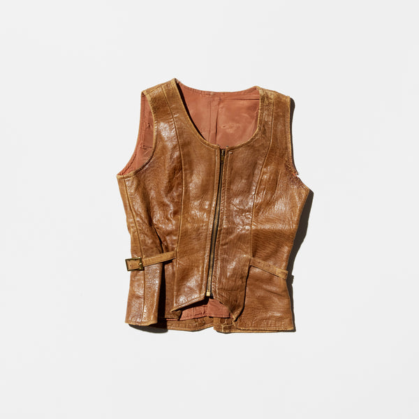 Vintage Front Zip Leather Vest
