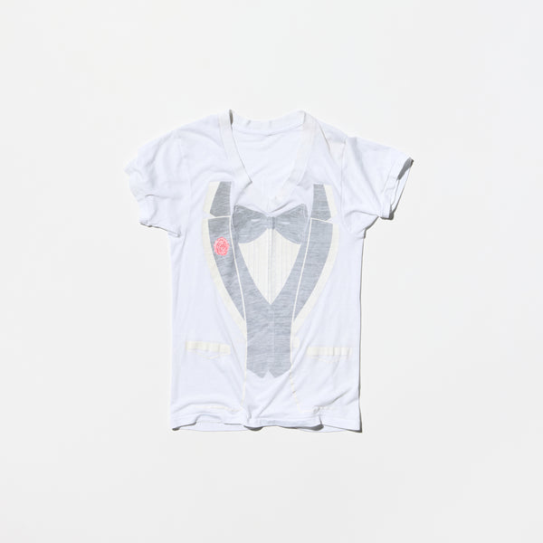 Vintage V Neck T-shirt with Tuxedo Trompe-l'oeil Print