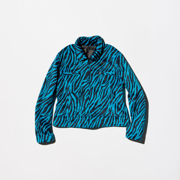 Vintage Velour×Nylon Blue Zebra Patterned Reversible Jacket