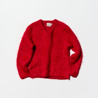 Vintage《Golden Key》Red Long Hair Wool V-neck Sweater