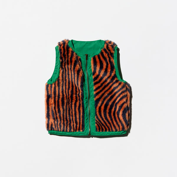 Vintage Zebra&Tiger Patterned Fake Fur Vest