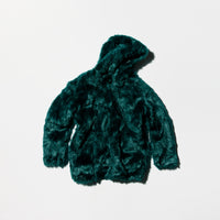 Vintage Green Fake Fur Jacket with Hoodie