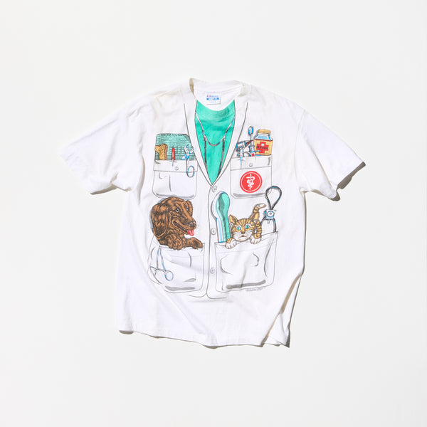 Vintage《Hanes》Veterinarian Motif Trompe l'oeil T-shirt