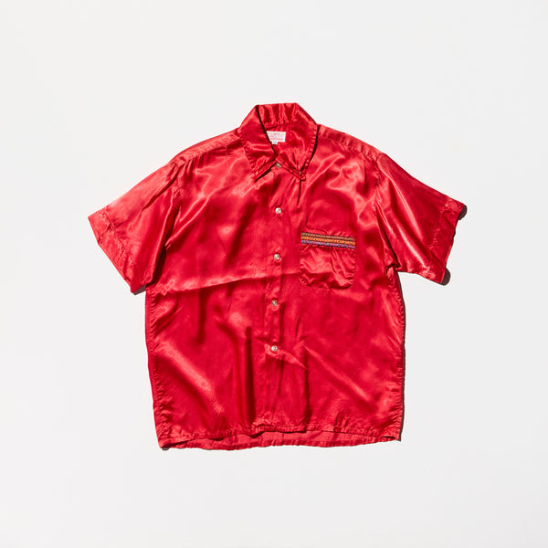 Vintage《SURF BOARDS of California》50s Red Satin Short Sleeve Shirt