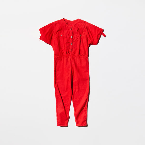 Vintage Red Cotton Short Sleeve Jump Suit