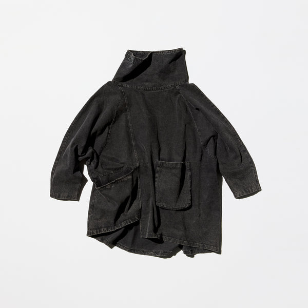 Used Turtle Neck Black Denim Pullover Jacket