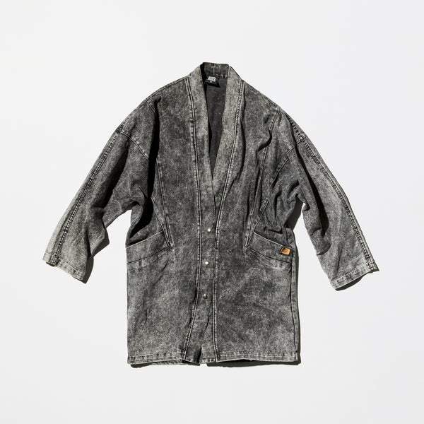 Vintage 80s《LOB》Chemical Wash Black Denim Haori Type Jacket