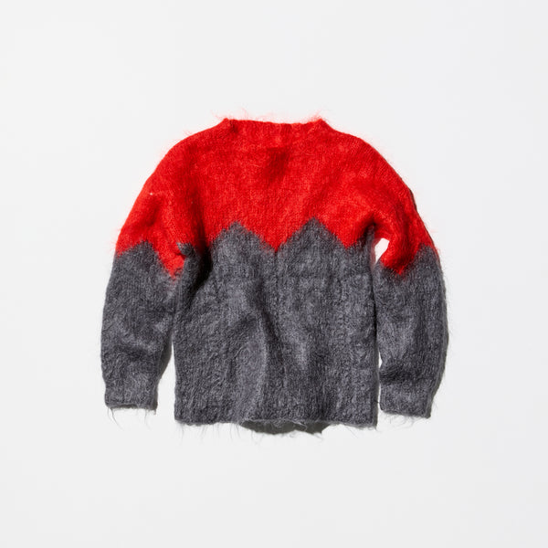 Vintage Red×Gray Long Hair Mohair Sweater