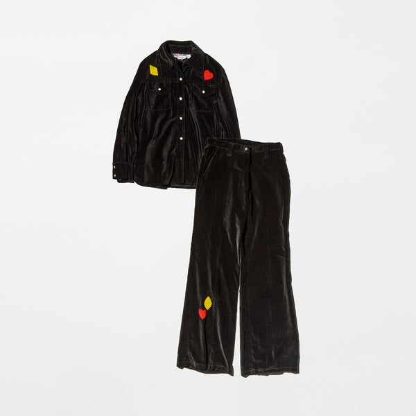 Vintage《maximam》Sequin Playing Card Patterned Velvet Shirt&Pants Set-up