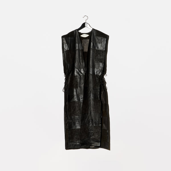 Vintage 70s Hand Made Black Suede×Smooth Leather×Lace-up Long Vest