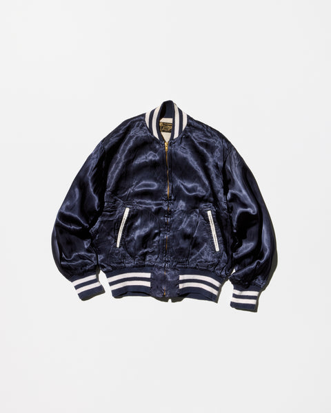Vintage《EMPIRE》Navy Satin Solid Sports Jacket