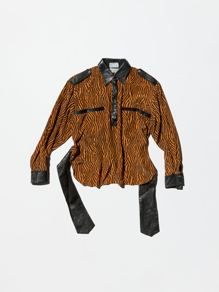 Vintage《STUDIO 1201》Tiger Pattern Silk Shirt
