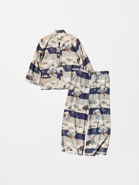 Vintage Traditional Japanese  Pattern Rayon Pajama Set-up