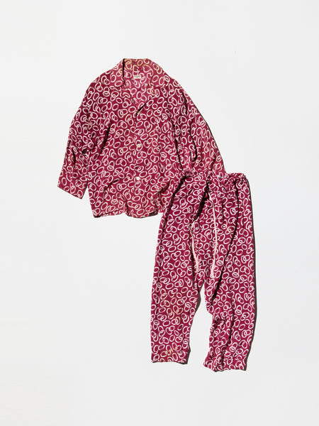 Vintage《TEXTRON》50s Abstract Pattern Rayon Pajama Set-up