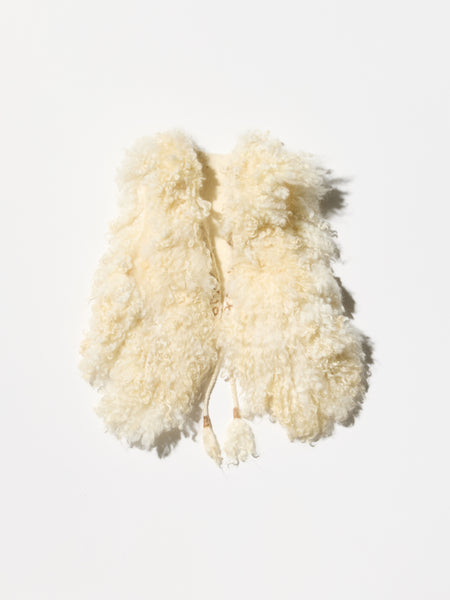 Vintage White Curly Hair Real Fur Vest