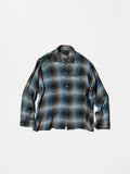 Vintage 1950s Blue×Green×Black×White Boro Ombre Check Rayon Shirt