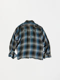 Vintage 1950s Blue×Green×Black×White Boro Ombre Check Rayon Shirt