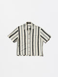 Vintage 1950s《a luxurious》Monotone Striped Short Sleeve Open-collar Rayon Shirt