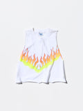 Vintage Fire Patterned Cut-off Sleeveless T-shirt