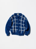 Vintage《Hand specially for you to Knitted》White Plaid Blue Mohair Cardigan
