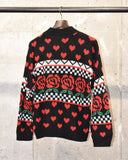 Vintage 1980s Rose & Heart Pattern Checkerboard Knit Sweater