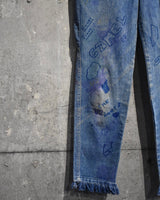 Vintage 1980s Hand Painted Fringe Denim Pants