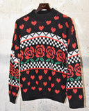 Vintage 1980s Rose & Heart Pattern Checkerboard Knit Sweater
