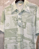 Vintage 1970s《Man Vista》Collage Photo Printed Polo Shirt