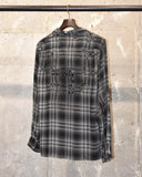 Vintage 1950s Black×Gray×White Boro Ombre Check Rayon Shirt
