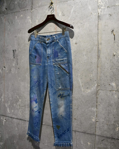 Vintage 1980s Hand Painted Fringe Denim Pants