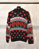 Vintage 1980s Rose & Heart Pattern Checkerboard Knit Sweater