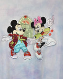 Vintage 1990s《DISNEY WEAR》“Dancing Mickey Mouse & Minnie Mouse” Satin Patch Tie-Dye Sweat Shirt