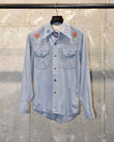 Vintage 1970s《Montgomery Ward》 “CHERYL” Embroidered Distressed Chambray Western Shirt