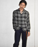 Vintage 1950s Black×Gray×White Boro Ombre Check Rayon Shirt