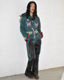 Vintage 1980s 《Wear Guard》 Hand-painted Glitter & Leather Patchwork Jumpsuit