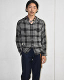 Vintage 1950s Black×Gray×White Boro Ombre Check Rayon Shirt