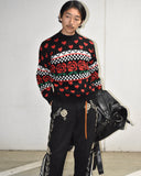 Vintage 1980s Rose & Heart Pattern Checkerboard Knit Sweater