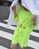 Vintage 1990s "Rayon" Tie Front Shorts Set-up