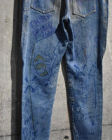 Vintage 1980s Hand Painted Fringe Denim Pants