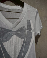 Vintage 1980s Vneck Tuxedo Trompe-l'oeil Print T-shirt
