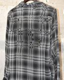 Vintage 1950s Black×Gray×White Boro Ombre Check Rayon Shirt