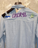Vintage 1970s《Montgomery Ward》 “CHERYL” Embroidered Distressed Chambray Western Shirt
