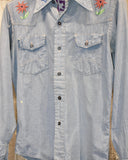 Vintage 1970s《Montgomery Ward》 “CHERYL” Embroidered Distressed Chambray Western Shirt